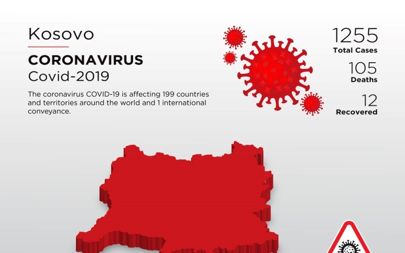 Door Kosovo getroffen land 3D-kaart van coronavirus-huisstijlsjabloon