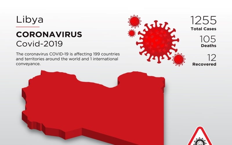 Door Libië getroffen land 3D-kaart van coronavirus-huisstijlsjabloon