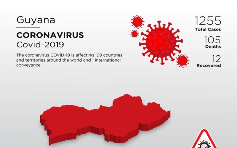 圭亚那受影响国家的冠状病毒企业标识模板的3D地图