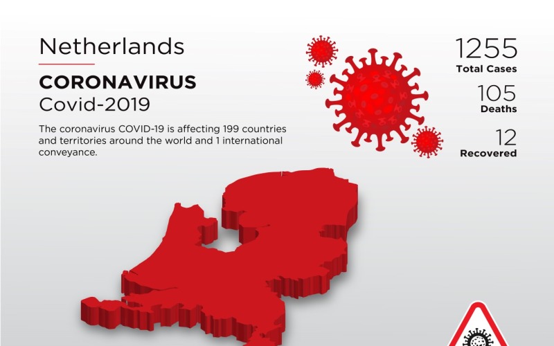 Hollandia érintett ország 3D térképe a koronavírus arculati sablonról