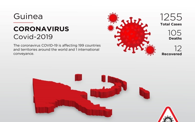 几内亚受影响国家的冠状病毒企业标识模板的3D地图