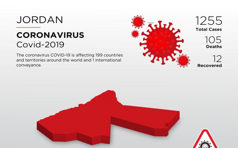 Jordania Mapa 3D kraju dotkniętego chorobą Koronawirusa Szablon tożsamości korporacyjnej