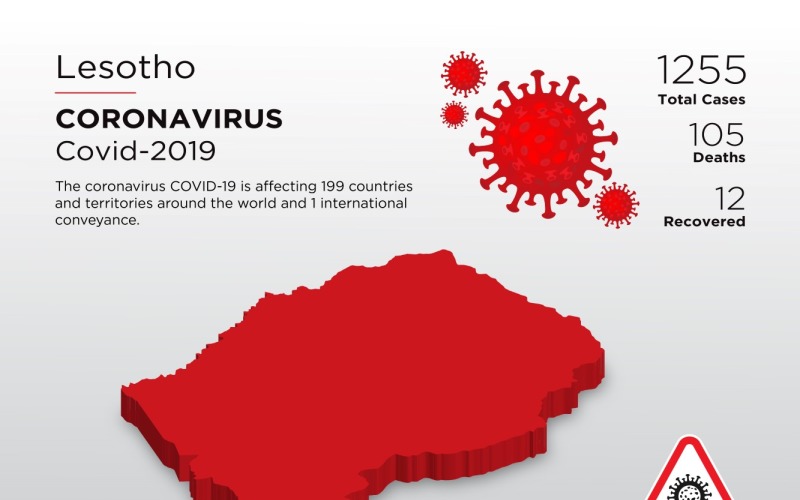 Lesotho érintett ország 3D térképe a koronavírus arculati sablonról