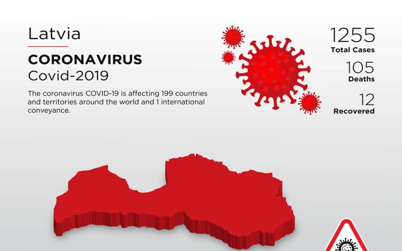 Lettország érintett ország 3D térképe a koronavírus vállalati identitás sablonról