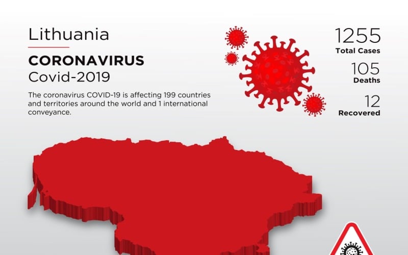 立陶宛受影响国家的冠状病毒企业标识模板的3D地图