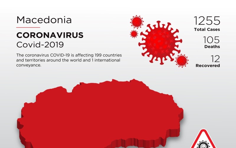 Macedónia érintett ország 3D térképe a koronavírus arculati sablonról
