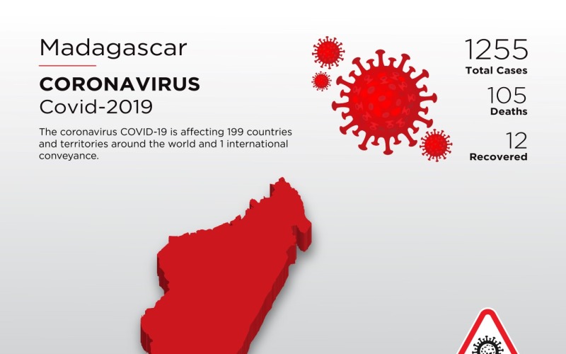Madagascar Mapa 3D del país afectado de coronavirus Plantilla de identidad corporativa
