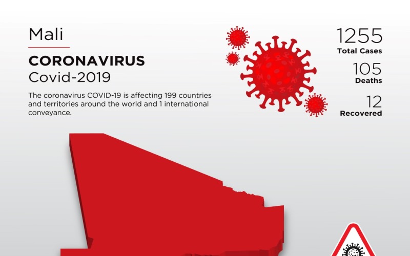 Mali Getroffen land 3D-kaart van coronavirus huisstijlsjabloon