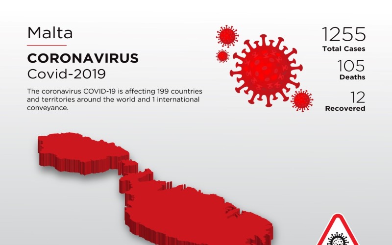 Málta érintett ország 3D térképe a koronavírus arculati sablonról