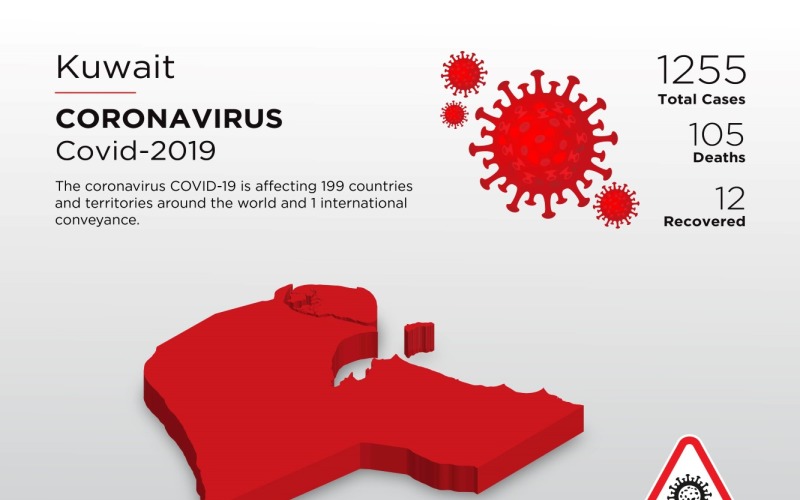 Mapa 3D kraju dotkniętego chorobą Kuwejtu szablonu tożsamości korporacyjnej koronawirusa