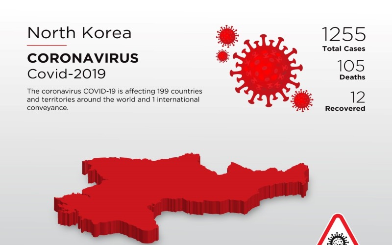 Mapa 3D kraju dotkniętego chorobą w Korei Północnej szablonu tożsamości korporacyjnej koronawirusa