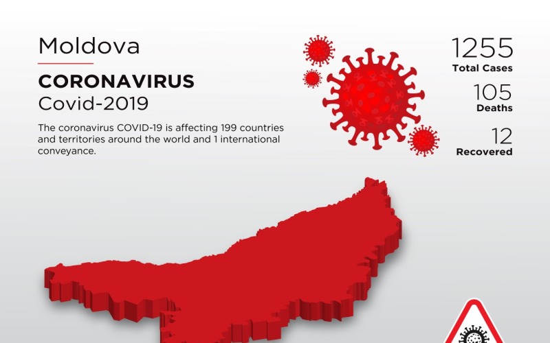 Mappa 3D del paese colpito dalla Moldova del modello di identità aziendale del coronavirus