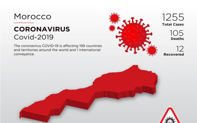 Mappa 3D del paese interessato dal Marocco del modello di identità aziendale del Coronavirus