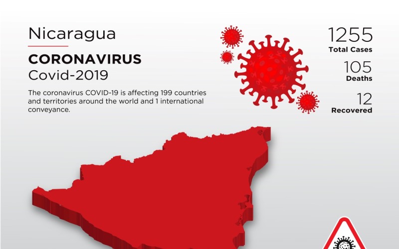 Mappa 3D del paese interessato dal Nicaragua del modello di identità aziendale del Coronavirus