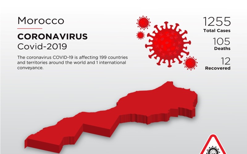 Marokkó érintett ország 3D térképe a koronavírus arculati sablonról