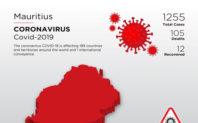 Mauritius érintett ország 3D térképe a koronavírus arculati sablonról
