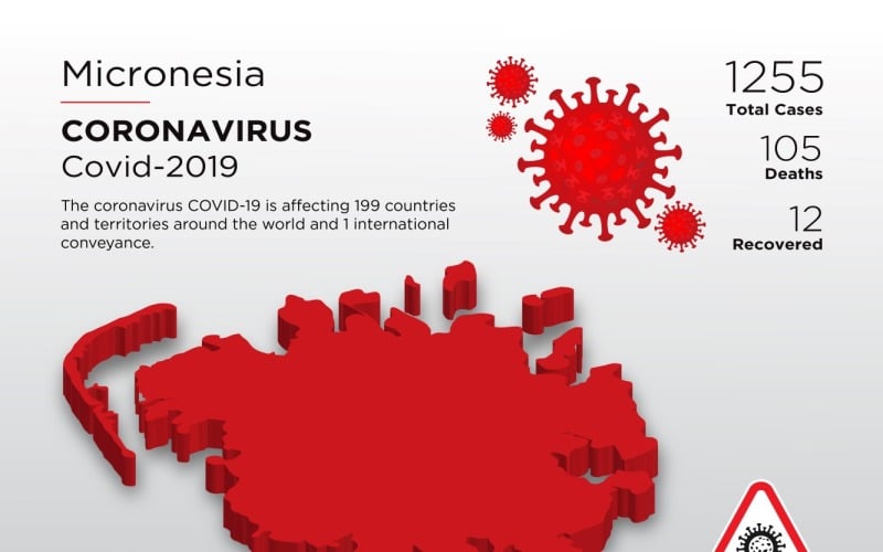 Mikronézia által érintett ország 3D térképe a koronavírus arculati sablonról