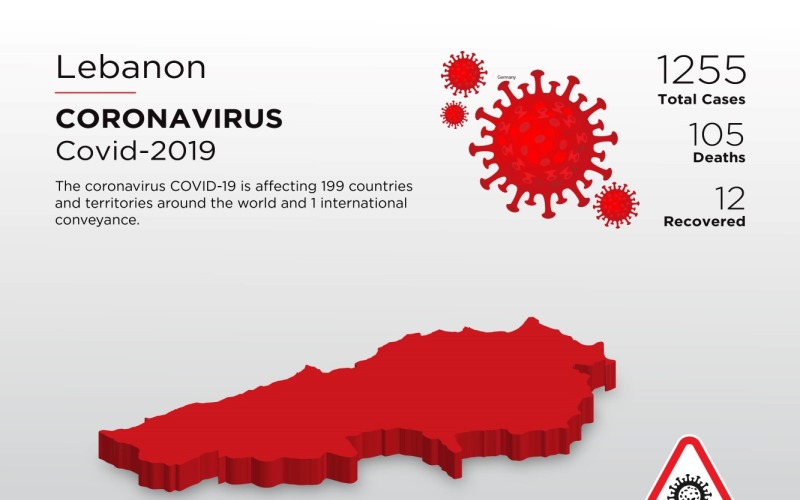 Modelo de mapa 3D do país afetado pelo Líbano do modelo de identidade corporativa do coronavírus