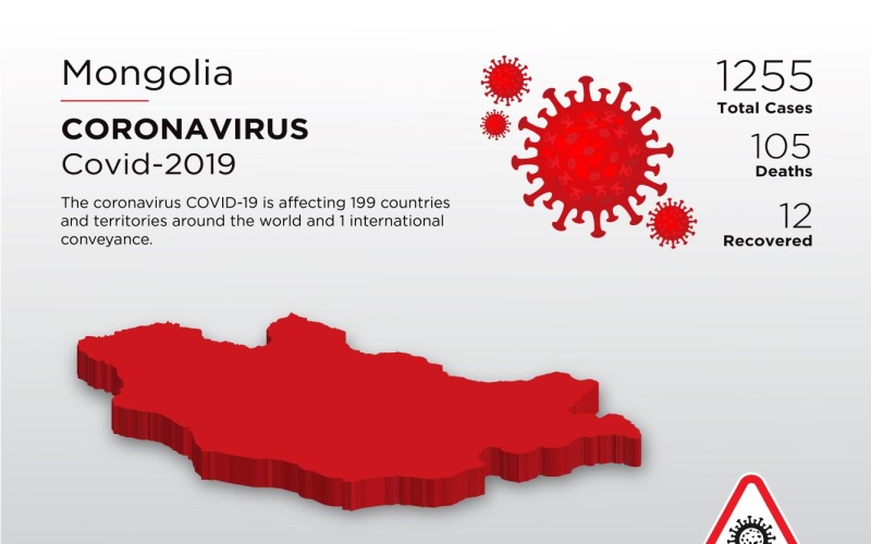 Mongólia érintett ország 3D térképe a koronavírus arculati sablonról