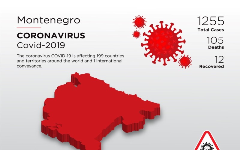 Montenegro Betrokken land 3D-kaart van Coronavirus huisstijlsjabloon