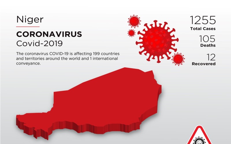 Niger érintett ország 3D térképe a koronavírus arculati sablonról