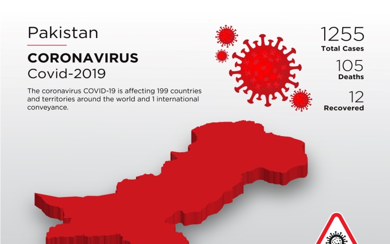 Pakistán, país afectado, mapa 3D de plantilla de identidad corporativa de coronavirus