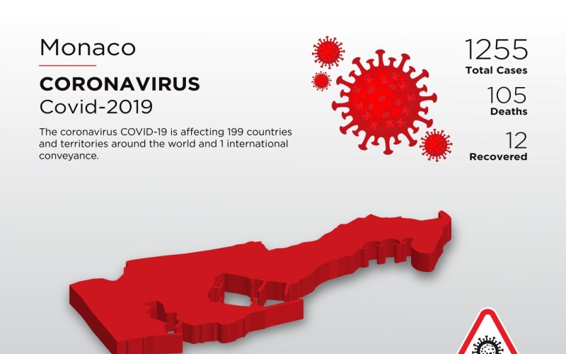 Plantilla de identidad corporativa de mapa 3D de país afectado de Mónaco de coronavirus