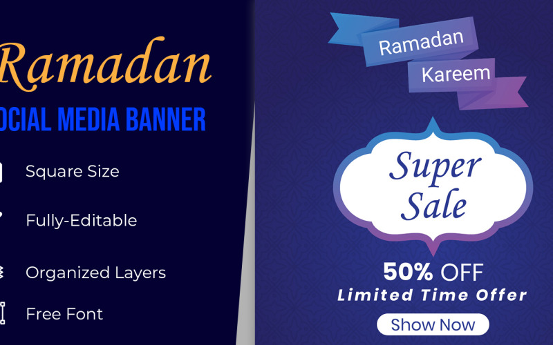 Ramadan eladó szociális média üdvözlő szalag