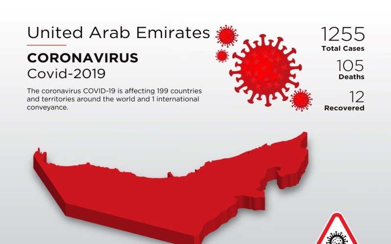 阿拉伯联合酋长国受影响国家的冠状病毒企业标识模板的3D地图