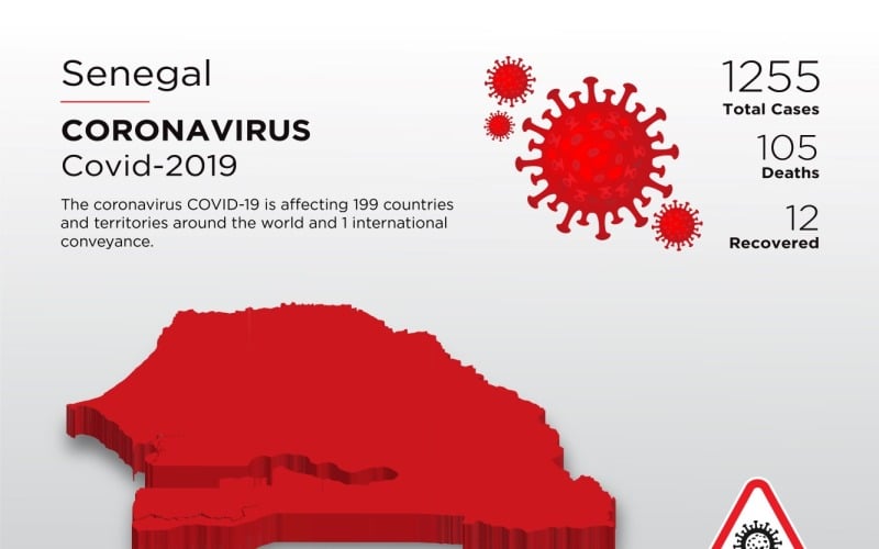 3D-Karte des betroffenen Landes in Senegal mit Coronavirus Corporate Identity Template
