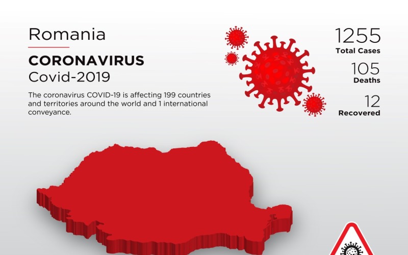 Mapa 3D kraju dotkniętego chorobą w Rumunii szablonu tożsamości korporacyjnej koronawirusa