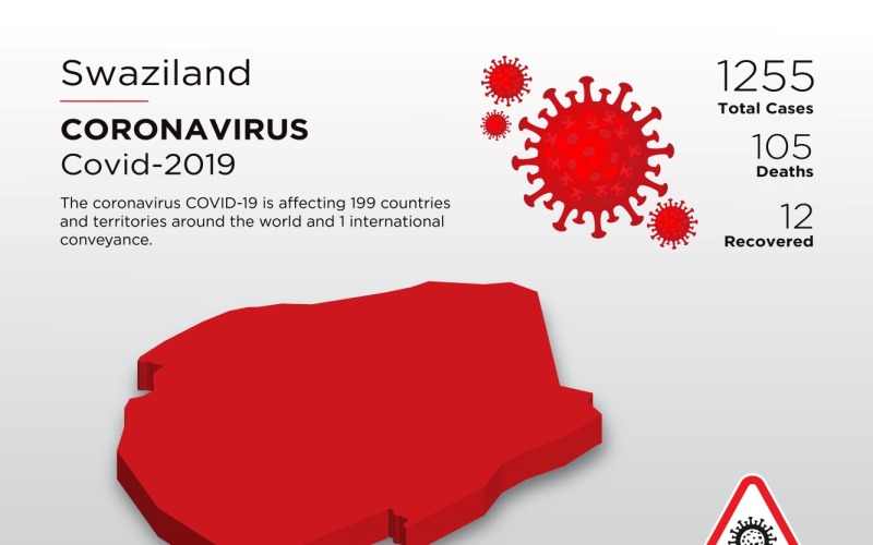 Mapa 3D kraju dotkniętego chorobą w Suazi, szablon tożsamości korporacyjnej koronawirusa