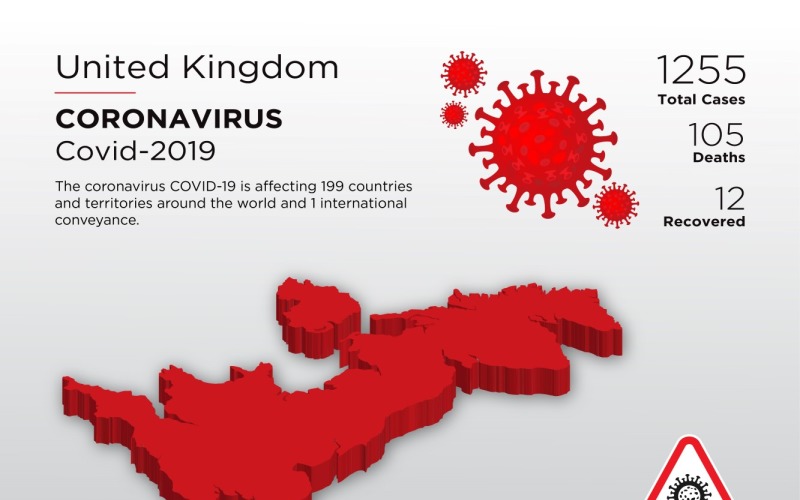 Mappa 3D del paese interessato dal Regno Unito del modello di identità aziendale del Coronavirus