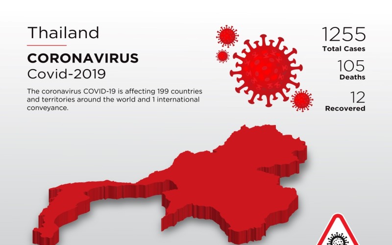Plantilla de identidad corporativa de mapa 3D de país afectado de Tailandia de coronavirus