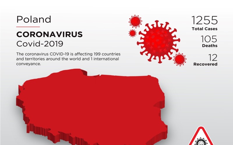 Polen påverkat land 3D-karta över Coronavirus mall för företagsidentitet