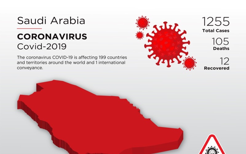 沙特阿拉伯受影响国家的冠状病毒企业标识模板的3D地图