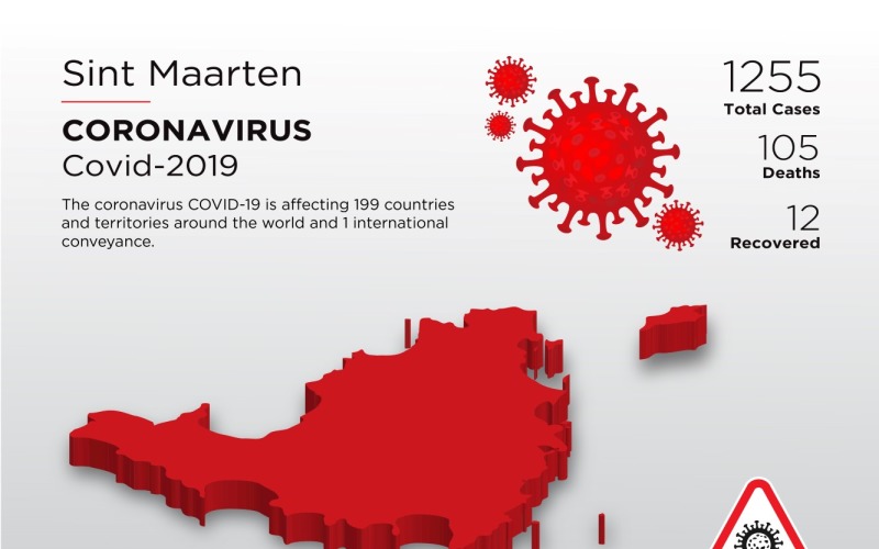 Sint Maarten érintett ország 3D térképe a koronavírus arculati sablonról