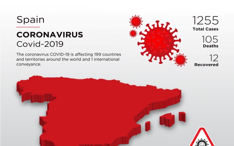 Spanje Betrokken land 3D-kaart van Coronavirus huisstijlsjabloon