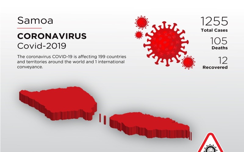 Szamoa érintett ország 3D térképe a koronavírus arculati sablonról