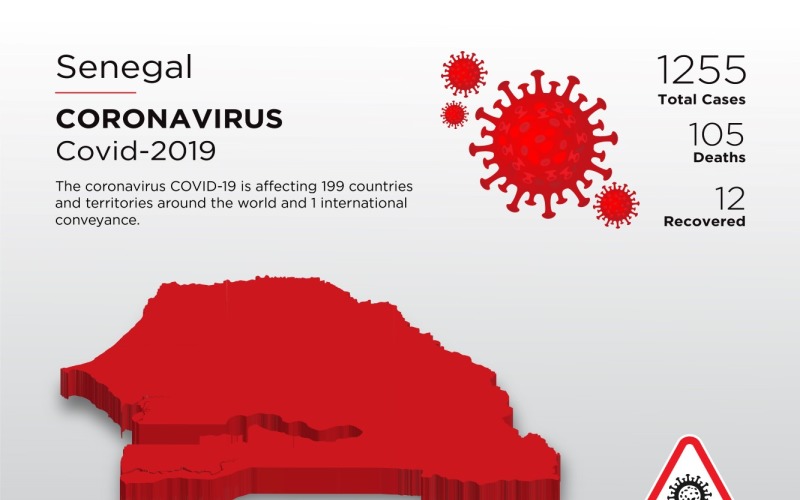 Szenegál érintett ország 3D térképe a koronavírus arculati sablonról