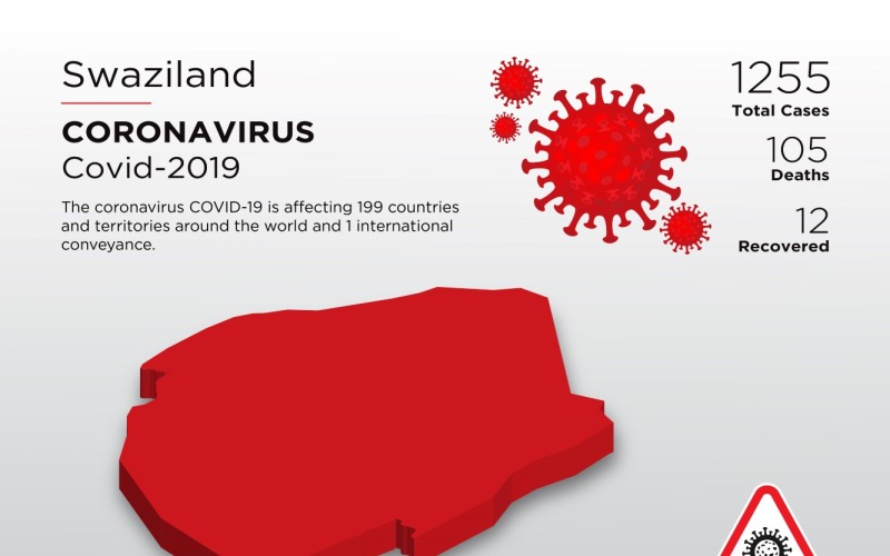 Szváziföld érintett ország 3D térképe a koronavírus arculati sablonról