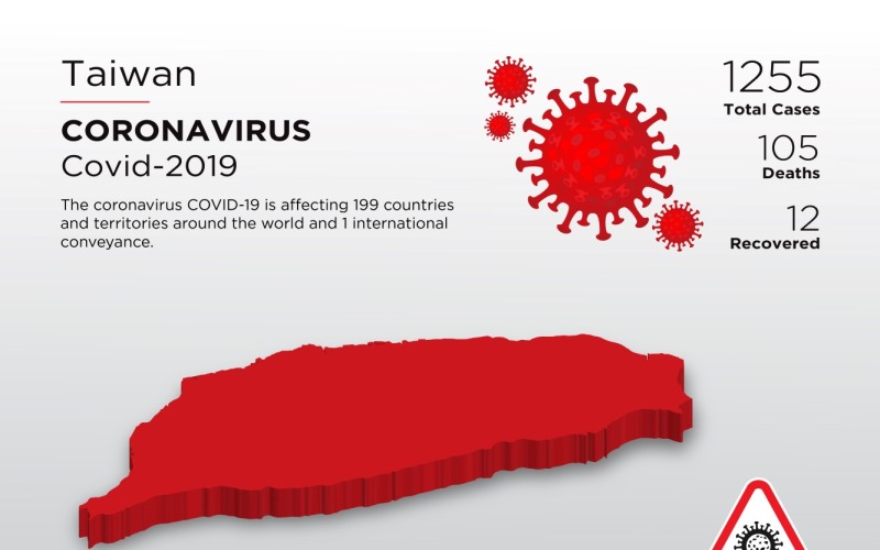 Tajvan érintett ország 3D térképe a koronavírus arculati sablonról