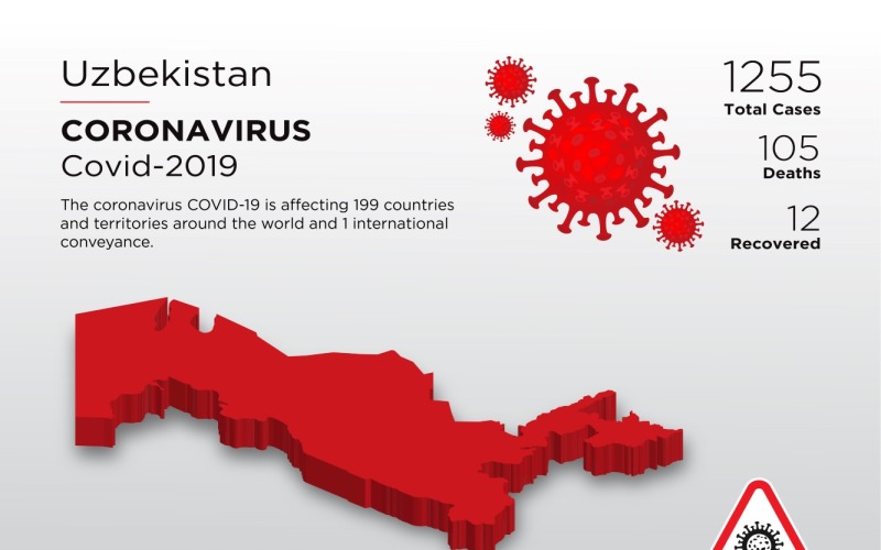 Трехмерная карта страны, пострадавшей от коронавируса, с шаблоном фирменного стиля Узбекистана