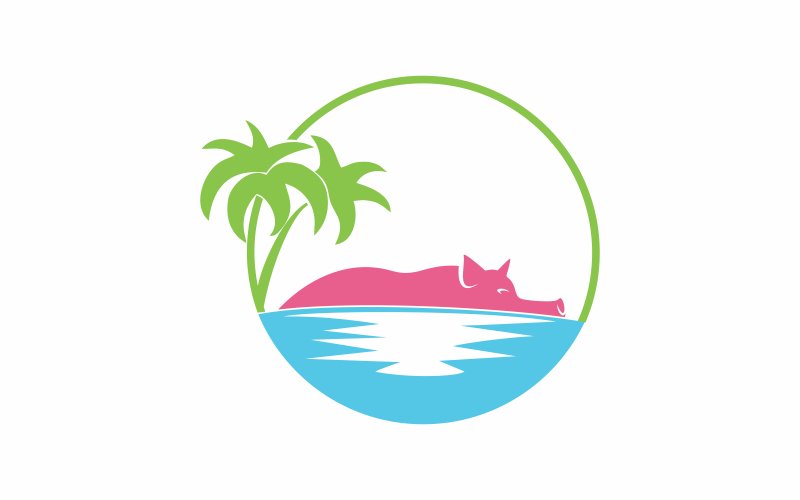 Modello di logo estivo di maiale da spiaggia