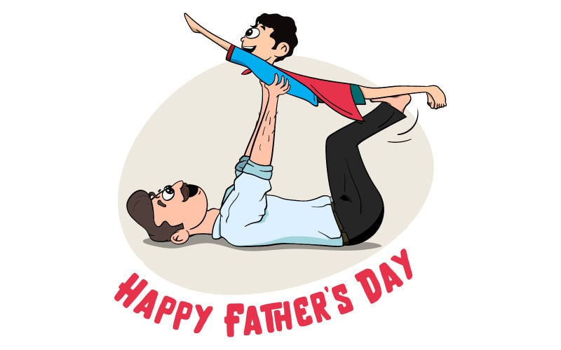 Happy Father's Day Kids Playing With Father Vector Illustration