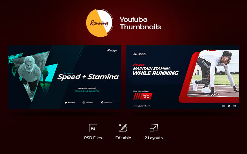 Running - PSD Template for Youtube Thumbnail, Web Banner and Social Media