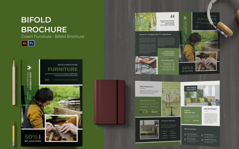 Bifold-Broschüre für grüne Möbel