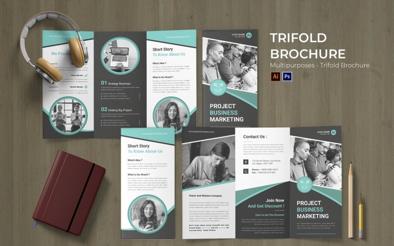 Brochure a tre ante per volantino di gestione dei concetti