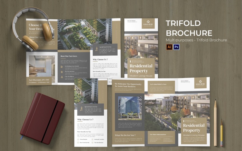 Brochure à trois volets sur les propriétés résidentielles