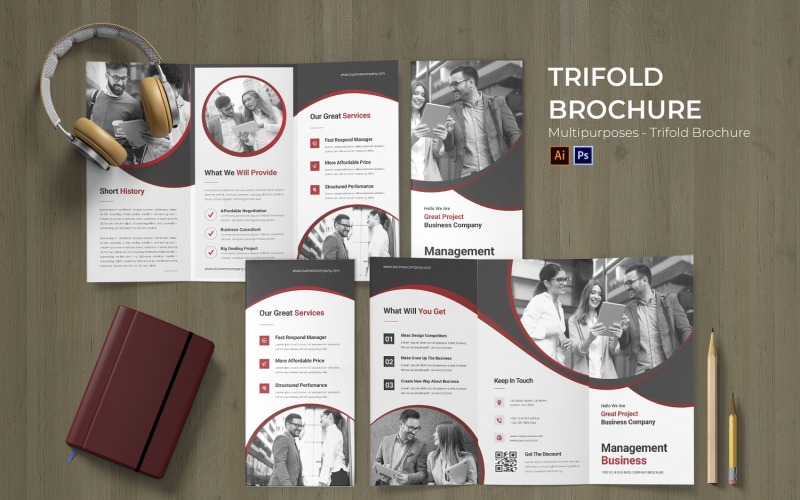 Брошюра по бизнес-менеджменту Trifold Brochure